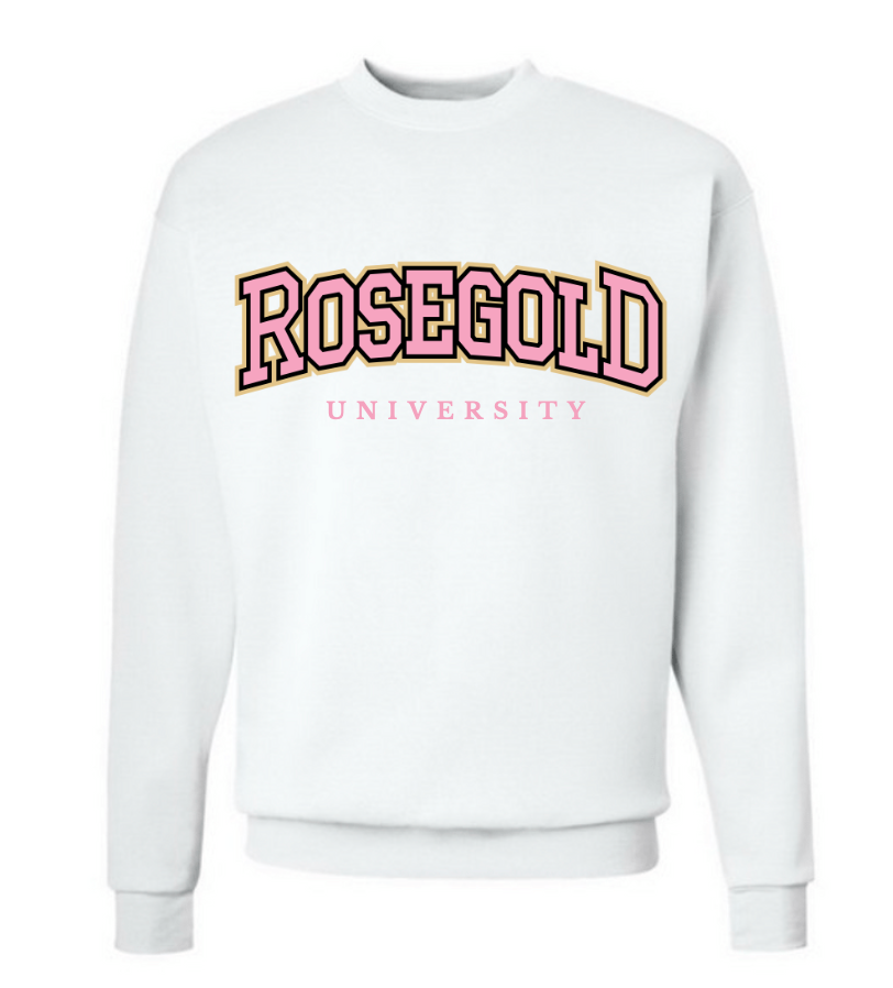 Rosegold University Varsity Crewneck (Pink Logo)
